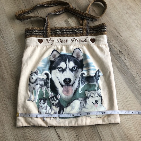 MY BEST FRIEND Husky Dog Lover's Tote Canvas Bag - Cream and Brown - Picture 7 of 9